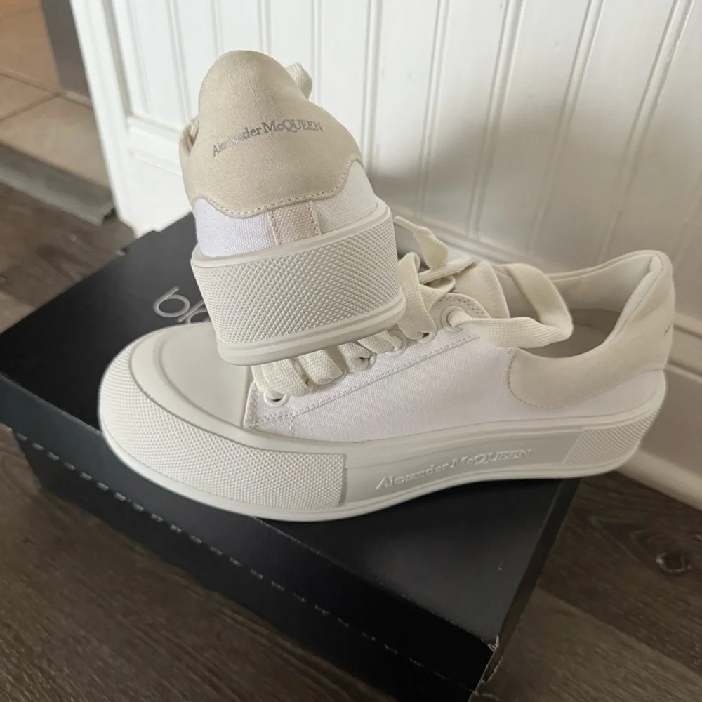 ❗️SOLD❗️Alexander McQueen Deck Plimsoll Canvas & Suede Sneakers white - Picture 3 of 11